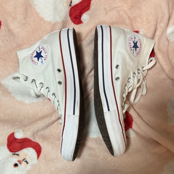 Converse White Canvas High-Tops with Red and Blue Trim - Picture 3 of 10